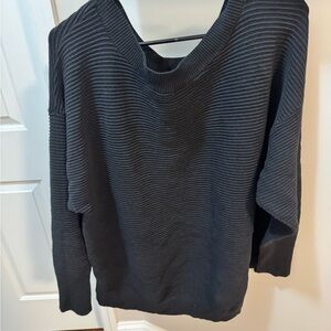 Aerie Black Off-the-Shoulder Sweater with Ribbed Texture